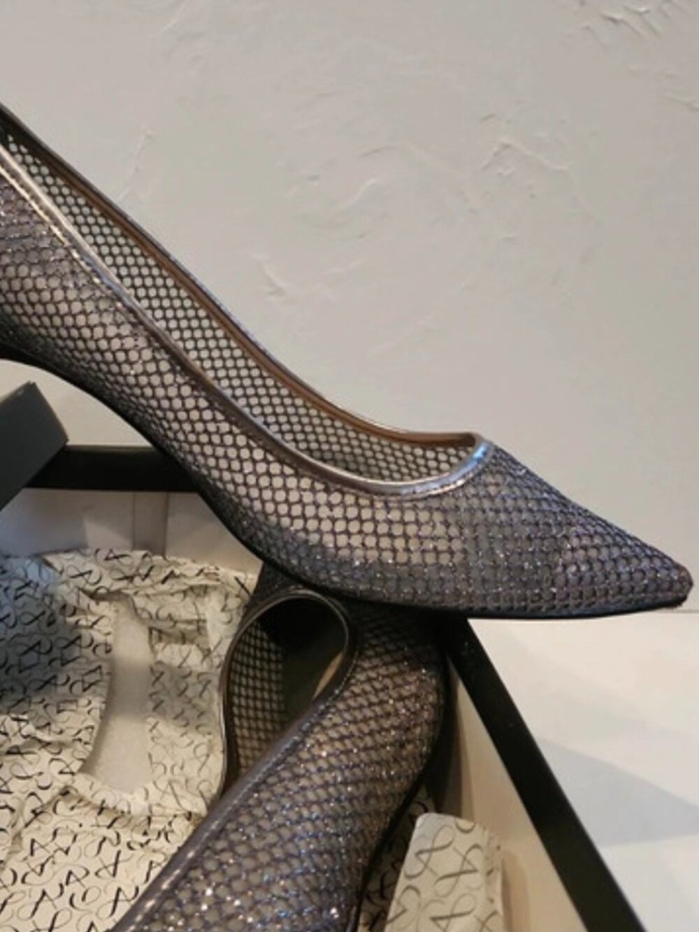 Adrianna Papell Melody Gunmetal Mesh Kitten Heel Pumps Size 10M